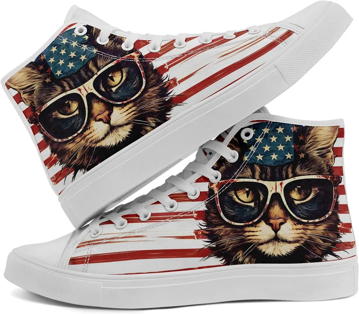 Unisex Flag High Tops Canvas Sneaker Lace Up Casual Trainers Tennis Walking Shoes