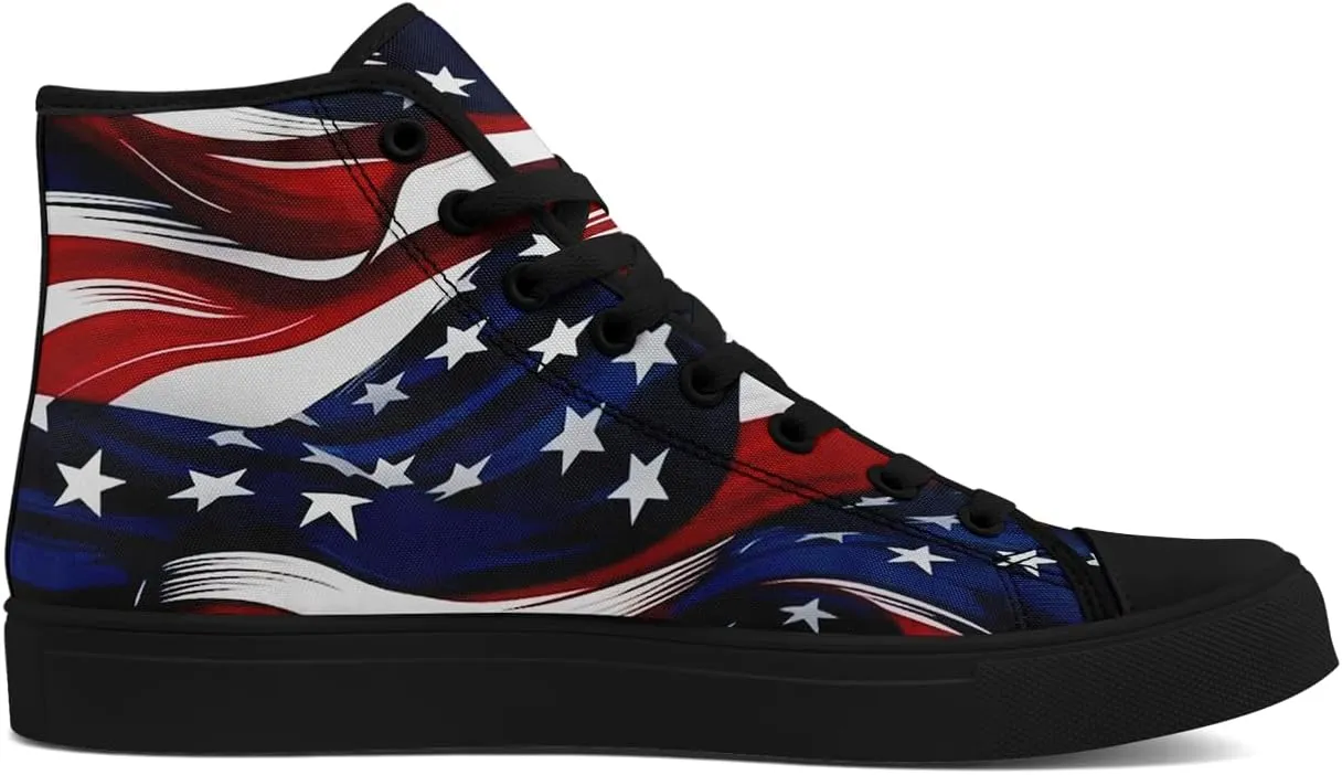 Unisex Flag High Tops Canvas Sneaker Lace Up Casual Trainers Tennis Walking Shoes