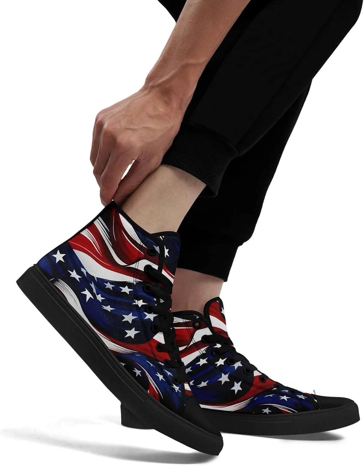 Unisex Flag High Tops Canvas Sneaker Lace Up Casual Trainers Tennis Walking Shoes