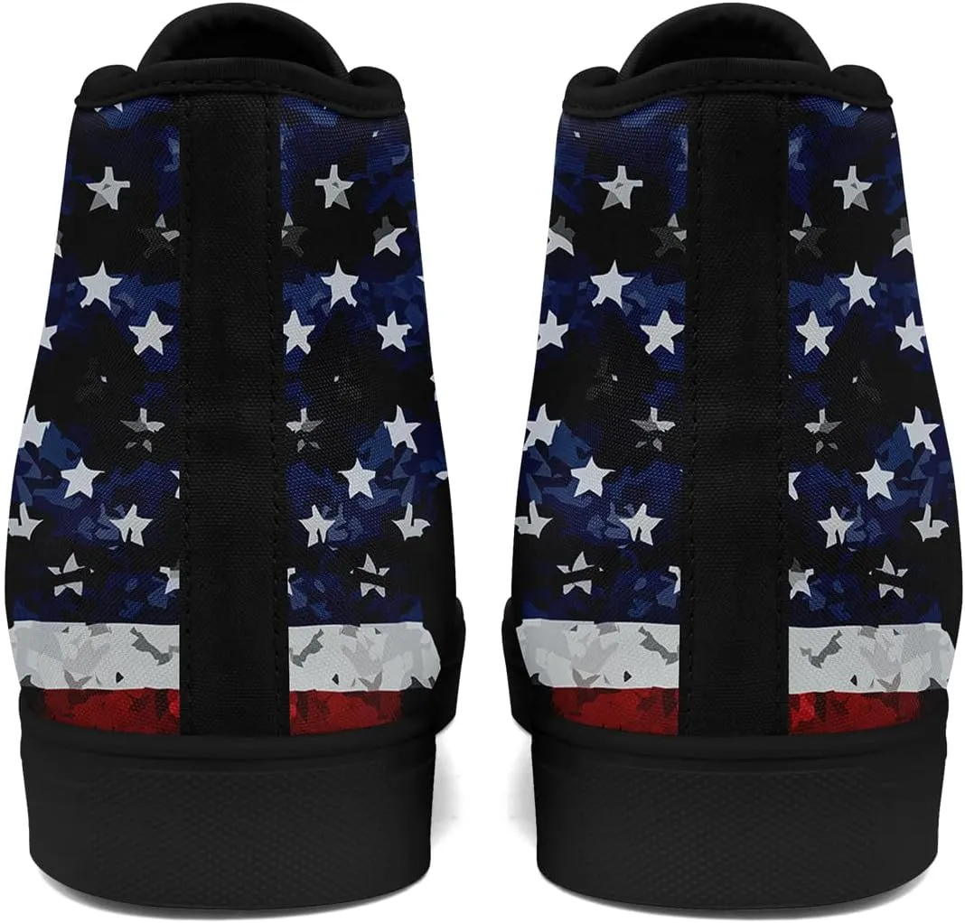 Unisex Flag High Tops Canvas Sneaker Lace Up Casual Trainers Tennis Walking Shoes