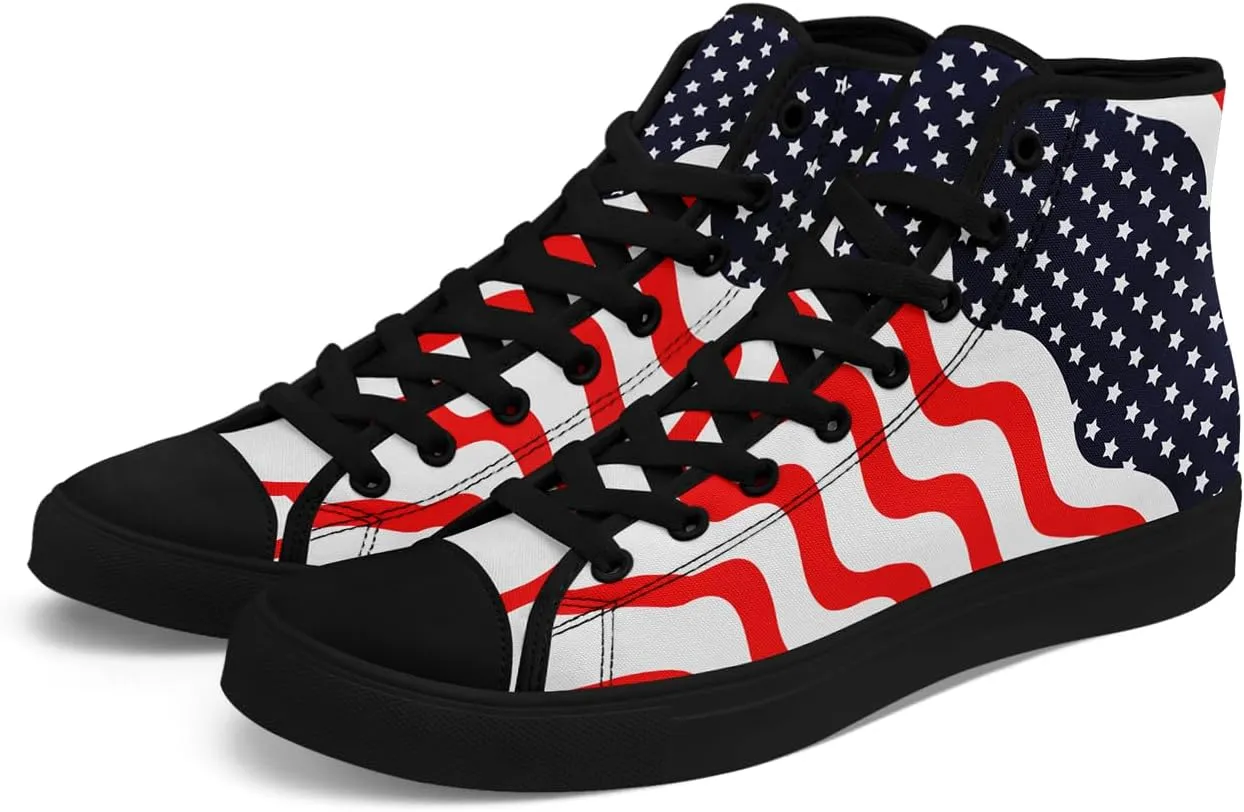 Unisex Flag High Tops Canvas Sneaker Lace Up Casual Trainers Tennis Walking Shoes