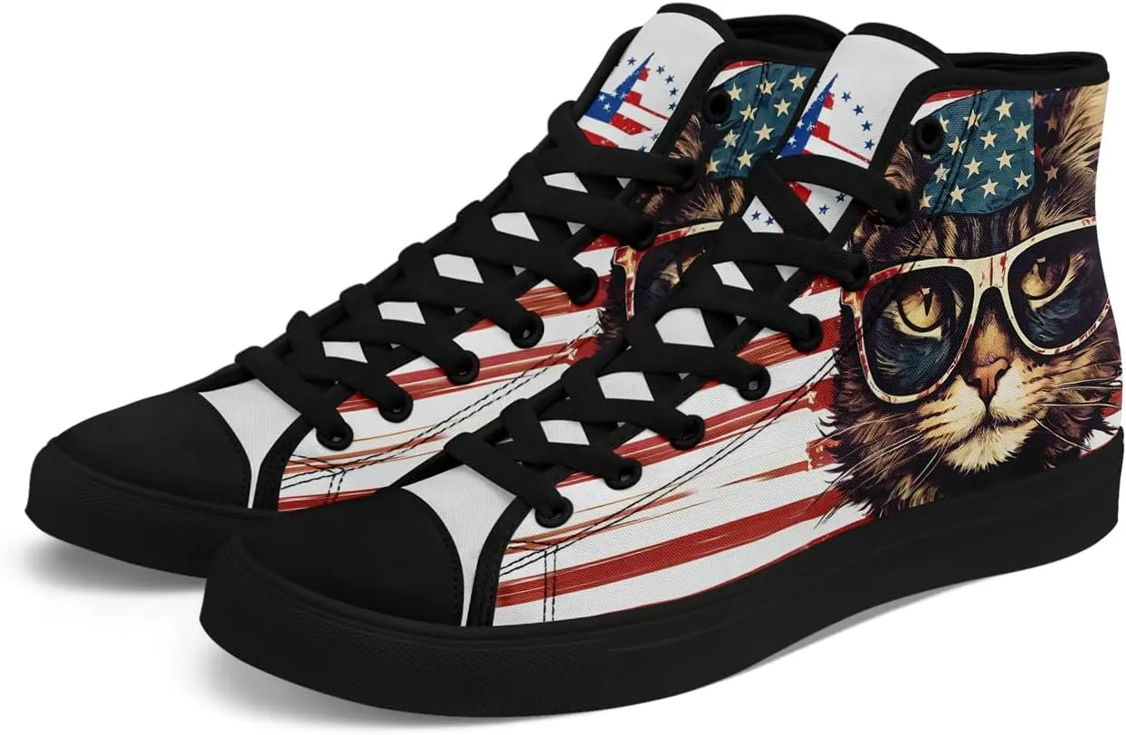 Unisex Flag High Tops Canvas Sneaker Lace Up Casual Trainers Tennis Walking Shoes