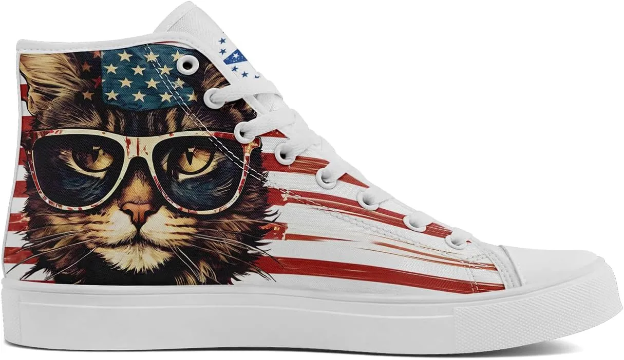 Unisex Flag High Tops Canvas Sneaker Lace Up Casual Trainers Tennis Walking Shoes