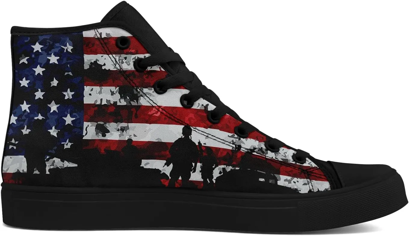 Unisex Flag High Tops Canvas Sneaker Lace Up Casual Trainers Tennis Walking Shoes