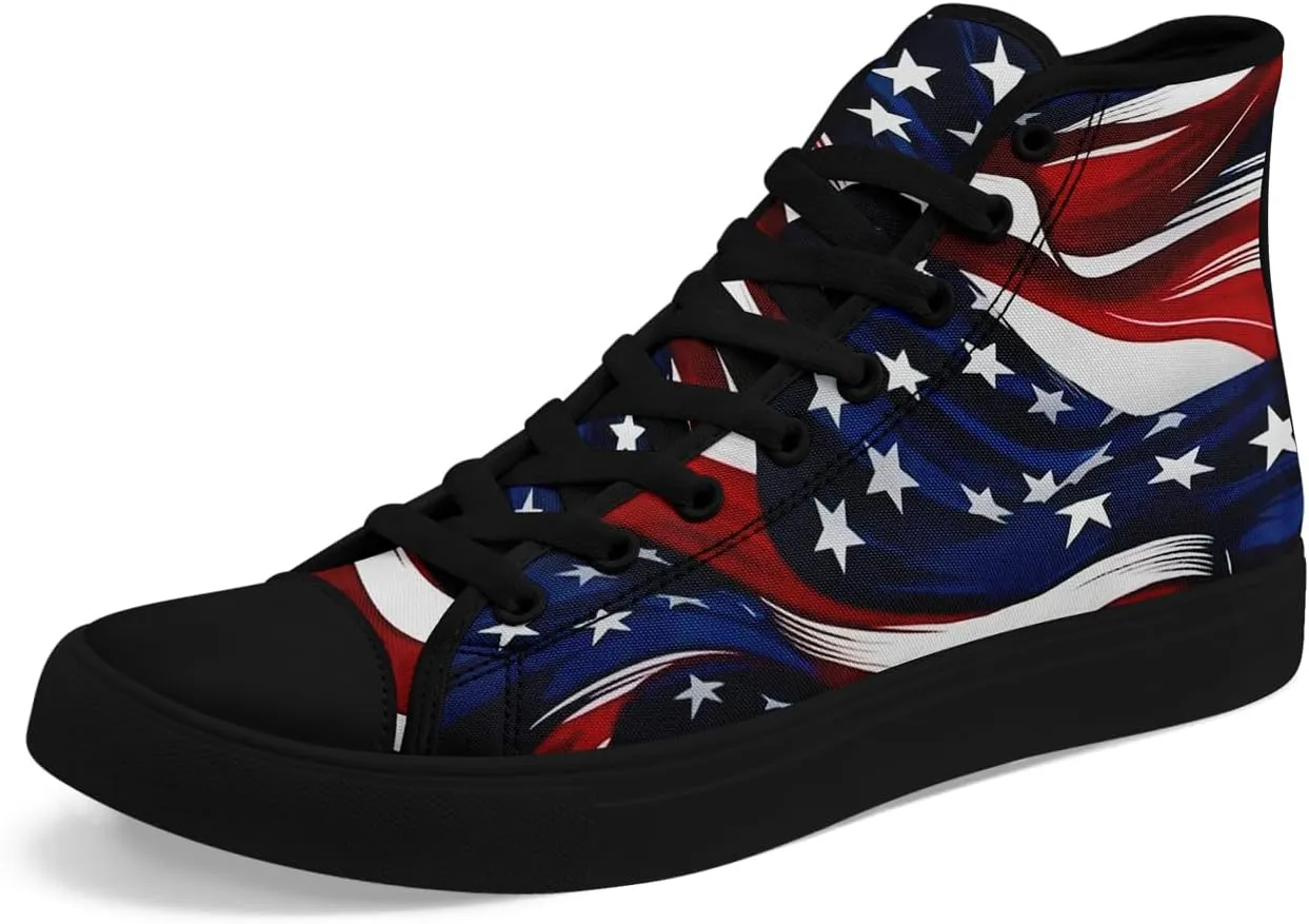 Unisex Flag High Tops Canvas Sneaker Lace Up Casual Trainers Tennis Walking Shoes