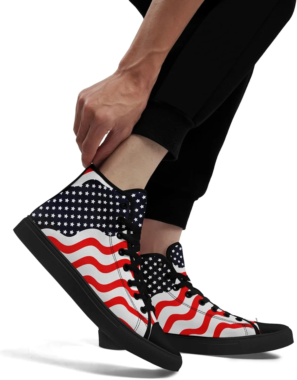 Unisex Flag High Tops Canvas Sneaker Lace Up Casual Trainers Tennis Walking Shoes