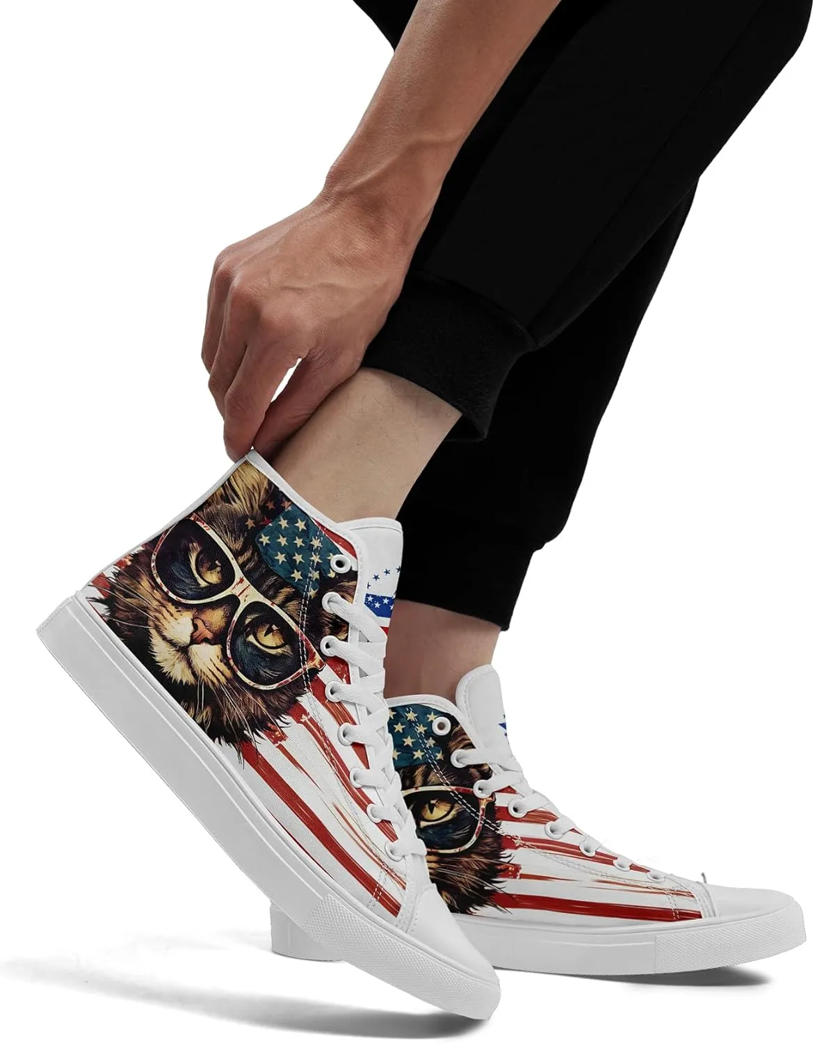 Unisex Flag High Tops Canvas Sneaker Lace Up Casual Trainers Tennis Walking Shoes