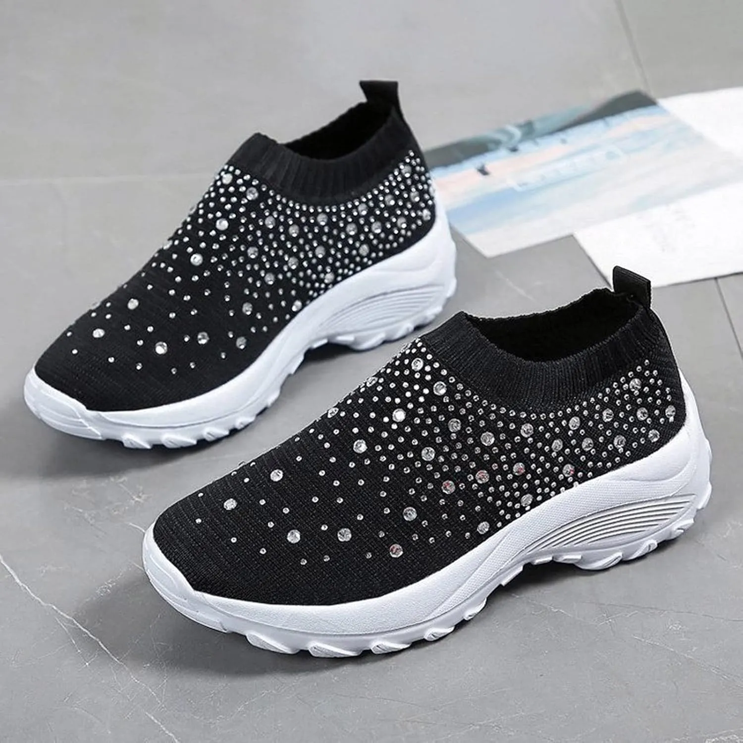 Women Sneakers Size 9 Wide Womens All Black Flat Tennis Shoes Slip On Womens Shoes Casual Fall Boots Plantar Fasciitis Relief Shoes for Women Wide Width Comfy Fall Shoes for Women 2023 Trendy