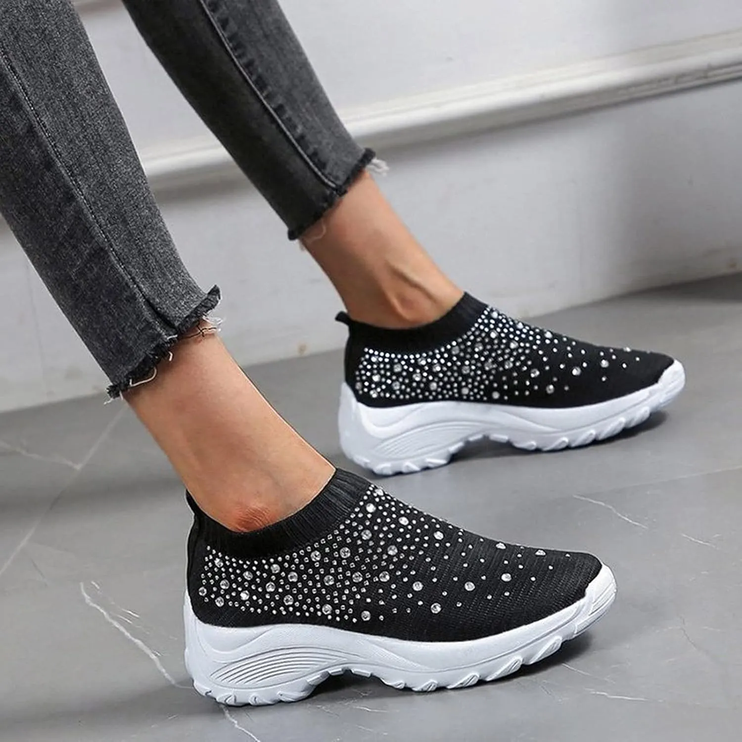 Women Sneakers Size 9 Wide Womens All Black Flat Tennis Shoes Slip On Womens Shoes Casual Fall Boots Plantar Fasciitis Relief Shoes for Women Wide Width Comfy Fall Shoes for Women 2023 Trendy