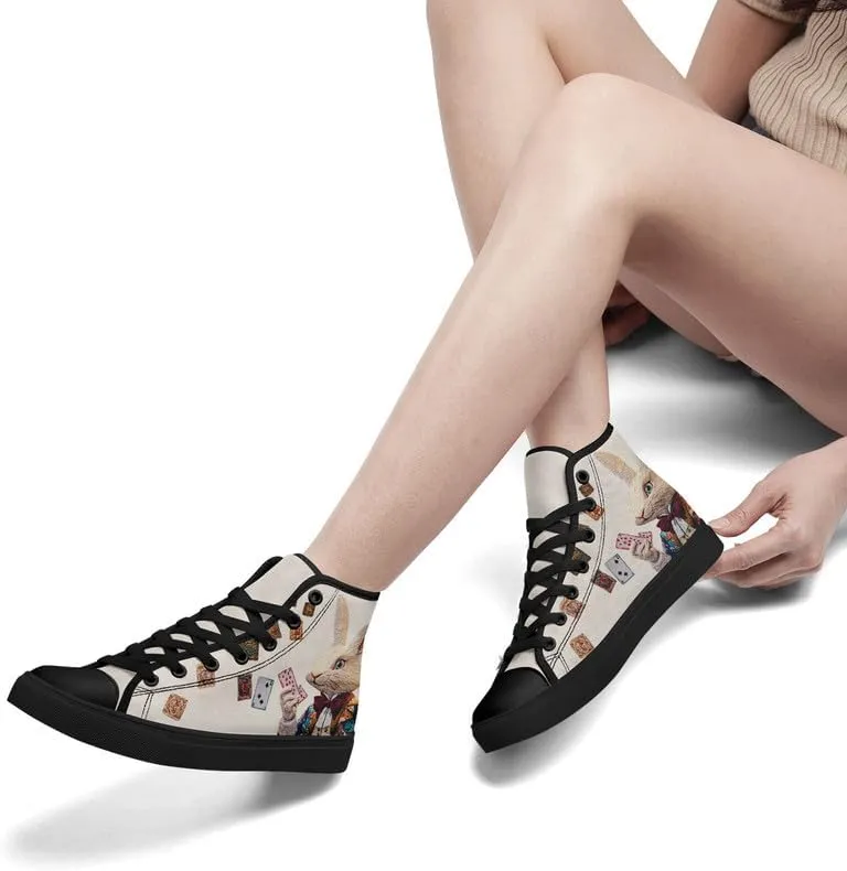 Womens Canvas Shoes High Top Sneakers Lace up Casual Trainers Plimsoles Flat Shoes