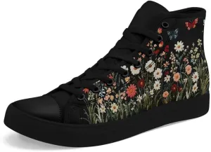 Womens Canvas Shoes High Top Sneakers Lace up Casual Trainers Plimsoles Flat Shoes