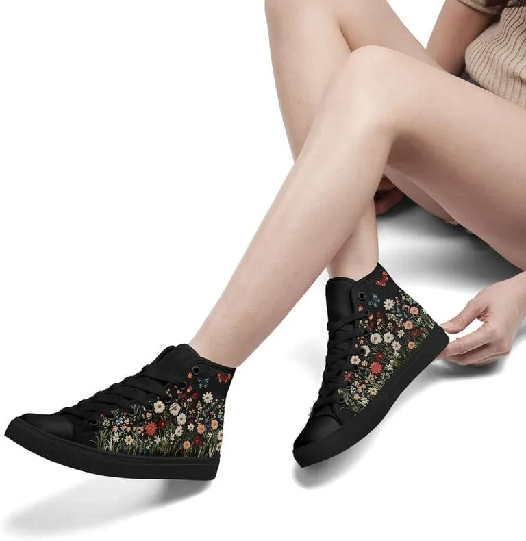Womens Canvas Shoes High Top Sneakers Lace up Casual Trainers Plimsoles Flat Shoes