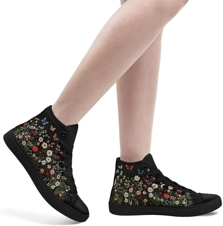 Womens Canvas Shoes High Top Sneakers Lace up Casual Trainers Plimsoles Flat Shoes