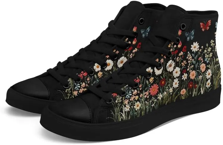 Womens Canvas Shoes High Top Sneakers Lace up Casual Trainers Plimsoles Flat Shoes
