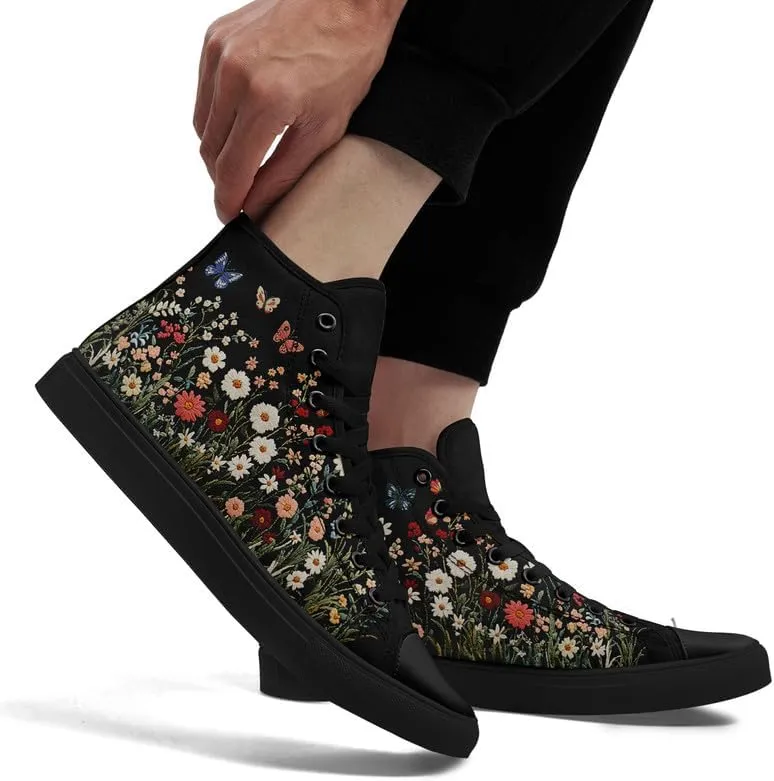 Womens Canvas Shoes High Top Sneakers Lace up Casual Trainers Plimsoles Flat Shoes