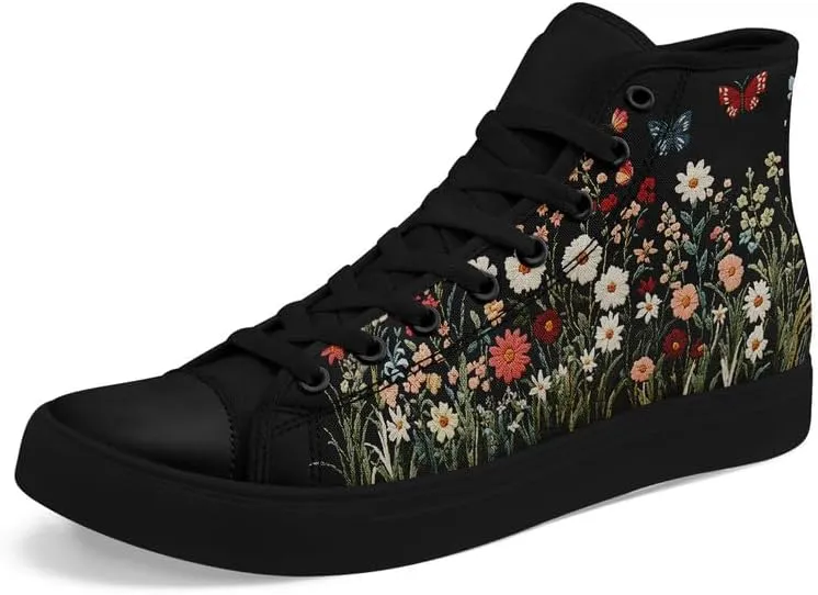 Womens Canvas Shoes High Top Sneakers Lace up Casual Trainers Plimsoles Flat Shoes