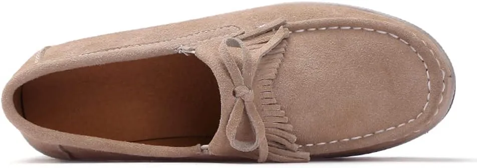 Women's Slip On Platform Shoes Comfort Suede Moccasins Low Top Wedge Loafers