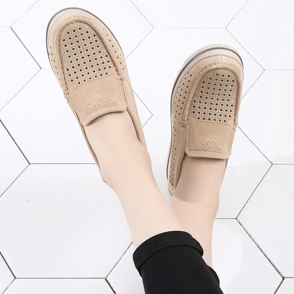 Women's Slip On Platform Shoes Comfort Suede Moccasins Low Top Wedge Loafers