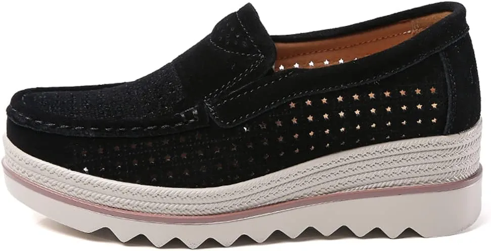 Women's Slip On Platform Shoes Comfort Suede Moccasins Low Top Wedge Loafers
