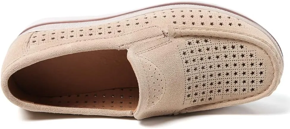 Women's Slip On Platform Shoes Comfort Suede Moccasins Low Top Wedge Loafers