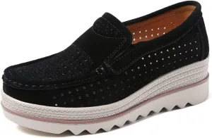 Women's Slip On Platform Shoes Comfort Suede Moccasins Low Top Wedge Loafers