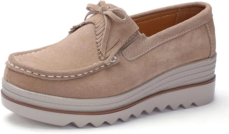 Women's Slip On Platform Shoes Comfort Suede Moccasins Low Top Wedge Loafers