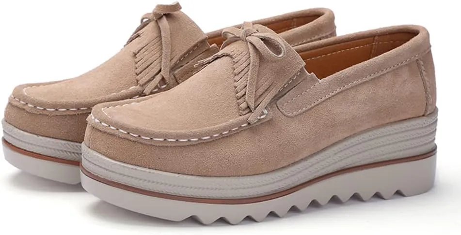 Women's Slip On Platform Shoes Comfort Suede Moccasins Low Top Wedge Loafers