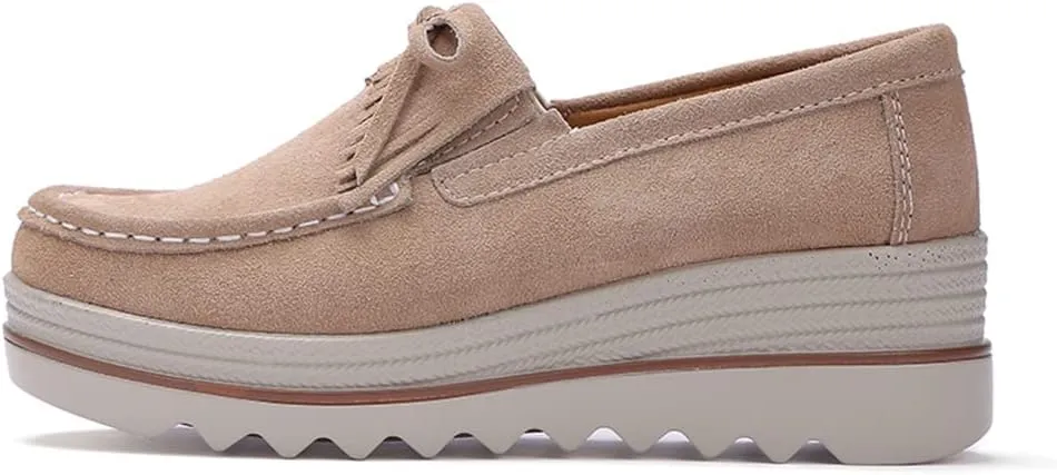 Women's Slip On Platform Shoes Comfort Suede Moccasins Low Top Wedge Loafers