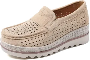 Women's Slip On Platform Shoes Comfort Suede Moccasins Low Top Wedge Loafers