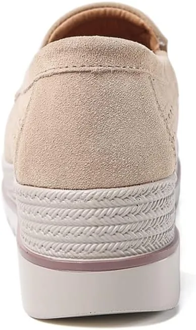 Women's Slip On Platform Shoes Comfort Suede Moccasins Low Top Wedge Loafers