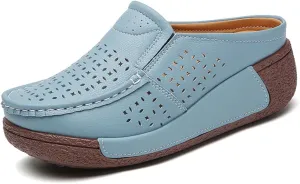 YING LAN Women Slip On Loafers Comfort Leather Wide Low Top Casual Platform Shoes
