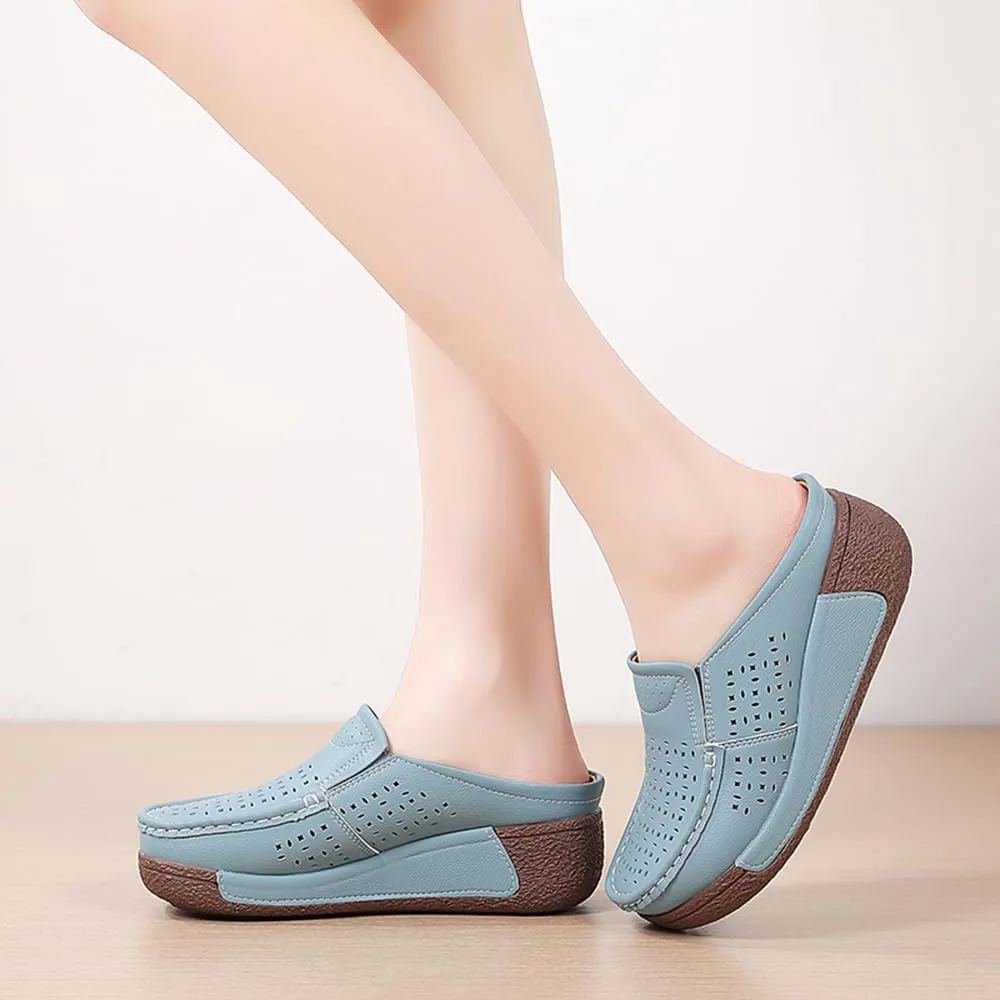 YING LAN Women Slip On Loafers Comfort Leather Wide Low Top Casual Platform Shoes