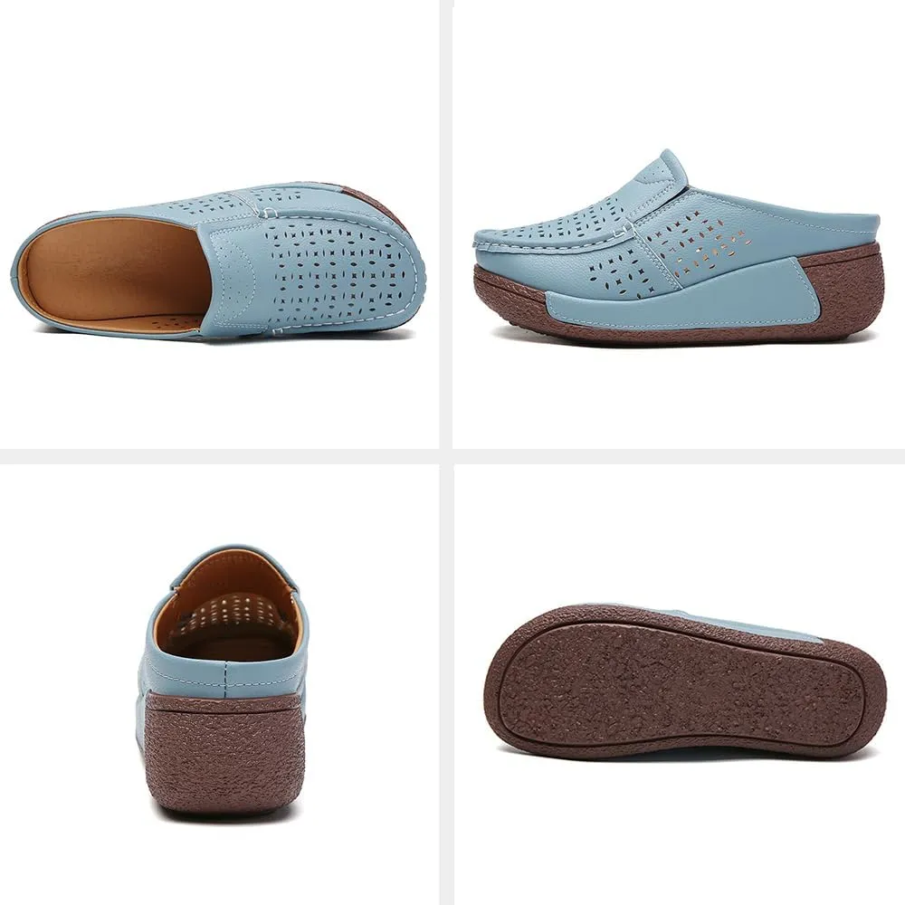 YING LAN Women Slip On Loafers Comfort Leather Wide Low Top Casual Platform Shoes