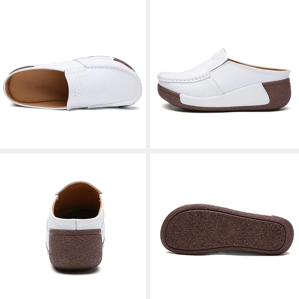YING LAN Women Slip On Loafers Comfort Leather Wide Low Top Casual Platform Shoes
