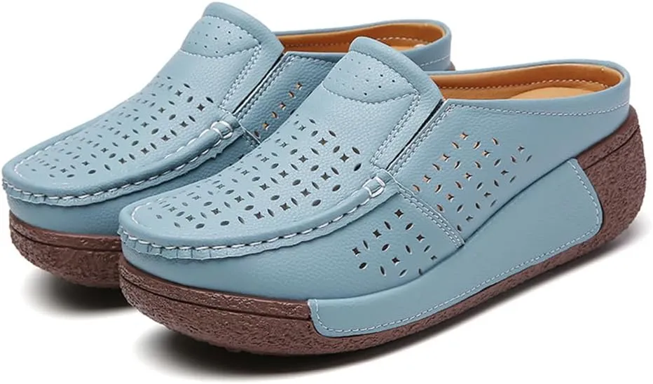YING LAN Women Slip On Loafers Comfort Leather Wide Low Top Casual Platform Shoes