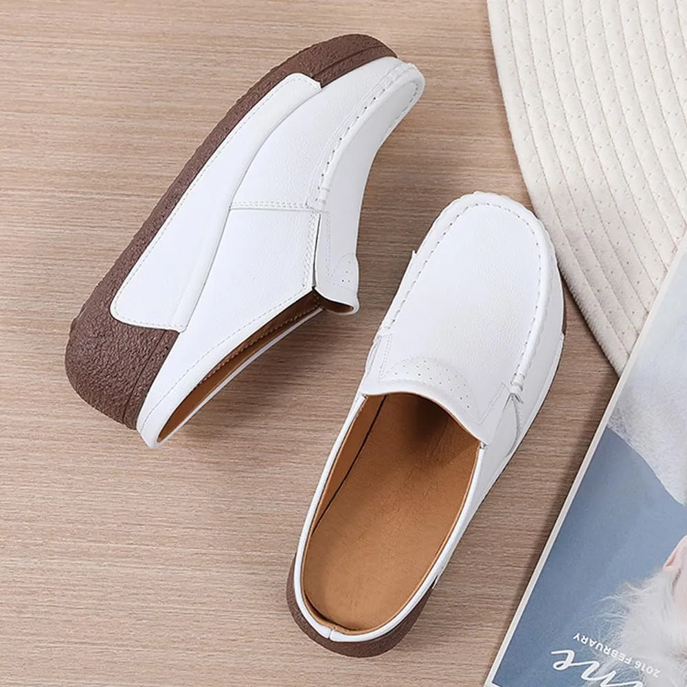 YING LAN Women Slip On Loafers Comfort Leather Wide Low Top Casual Platform Shoes