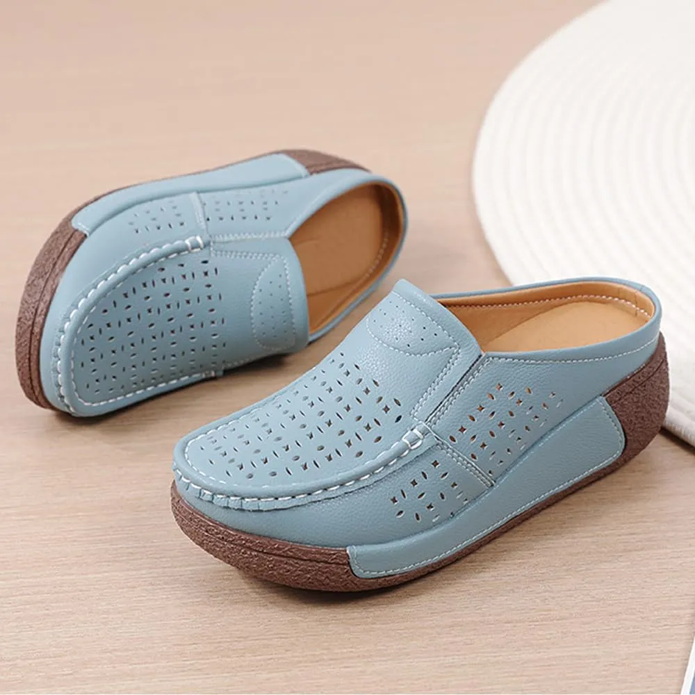 YING LAN Women Slip On Loafers Comfort Leather Wide Low Top Casual Platform Shoes
