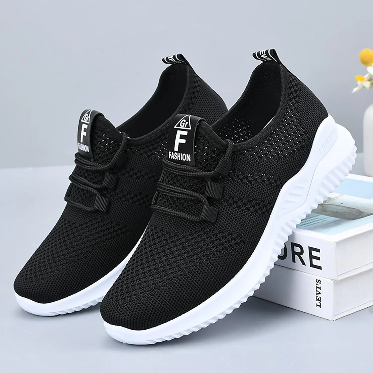 ZSpzx Comfy Sneakers for Women Arch Support Breathable Mesh Knit Air Cushioned Walking Shoes Non Slip Jogging Tennis Sneaker Lightweight Plantar Fasciitis Footwear for Gym Travel Daily Wear