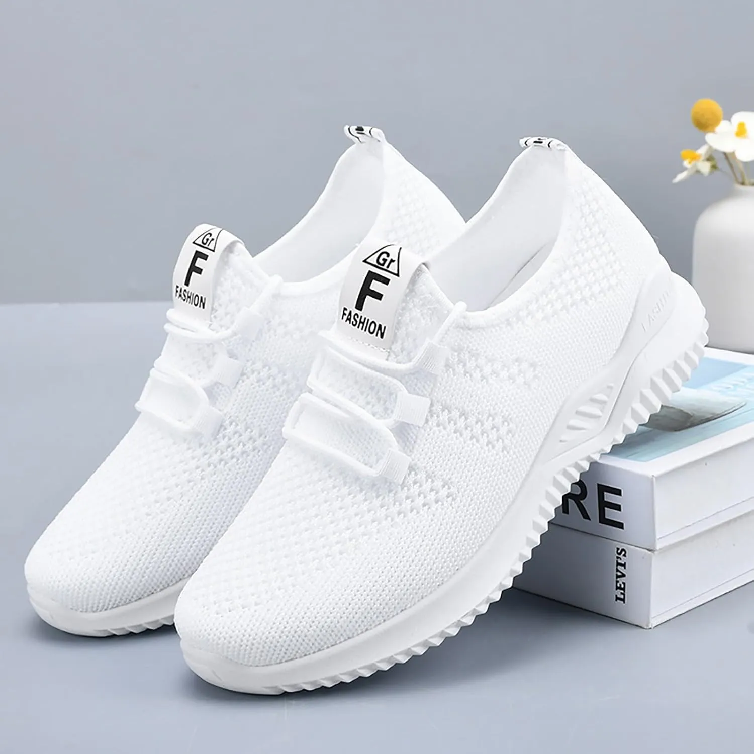 ZSpzx Comfy Sneakers for Women Arch Support Breathable Mesh Knit Air Cushioned Walking Shoes Non Slip Jogging Tennis Sneaker Lightweight Plantar Fasciitis Footwear for Gym Travel Daily Wear